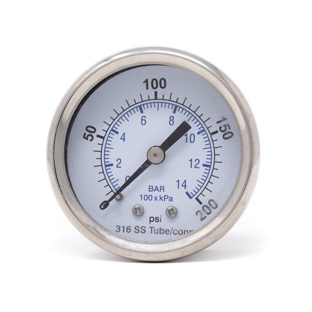 PIC GAUGES Gauge, 2", 0/200psi, 1/8"CBM, SS PRO-302D-208G-01